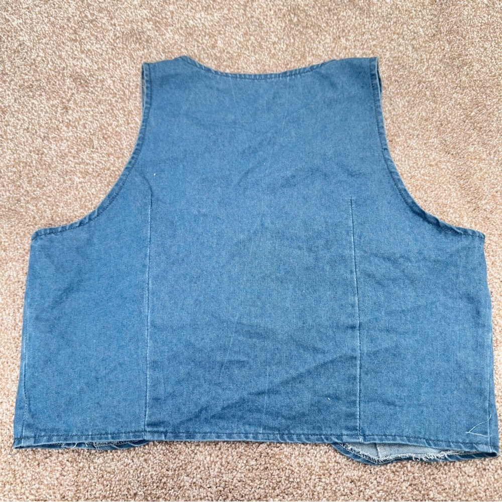 Women’s Large Floral Embellished Blue Crop Top, Cowgirl Chic, Denim 0037 - Picture 6 of 7